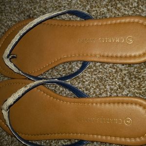 Charles Albert, light brown flip flops w off white lace straps